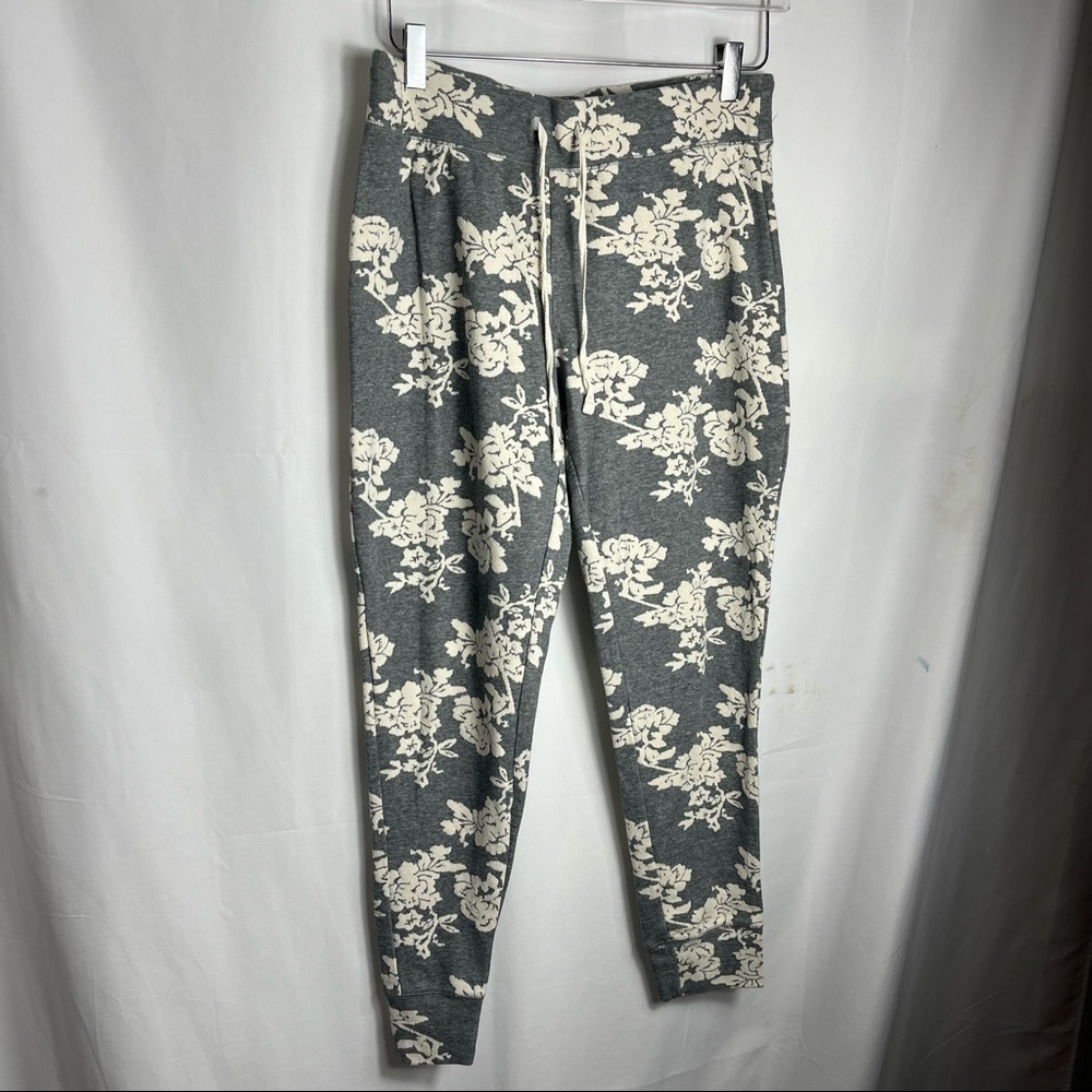 Isaac Mizrahi New York Jogger Sweatpants Gray White Floral Sz M 1090